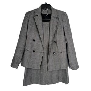 OBO New York Glen Plaid Skirt Suit Set Blazer & Midi Skirt Double Breasted Sz 8